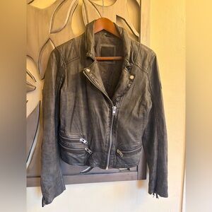 Mauritius Zoe RF Fringe Leather Jacket Moto Grey US 10